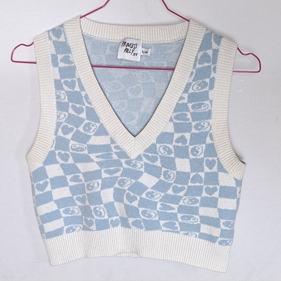 Princess Polly Sweaters - Princess Polly Blue Cropped Sweater Vest S/M Y2K‎ Soft Girl Aesthetic Coquette